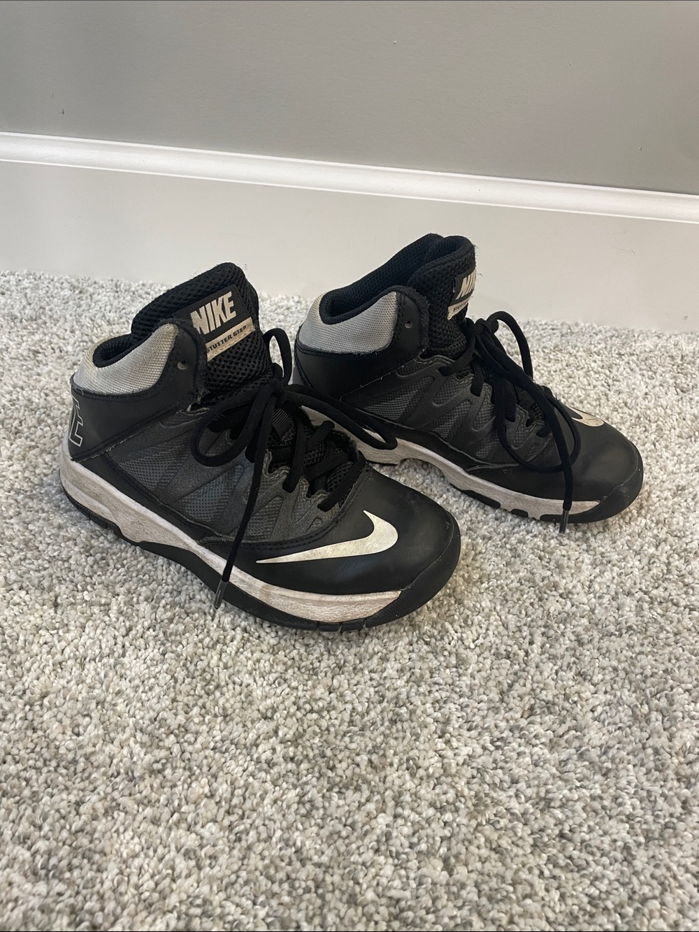 Nike Kids Black and Gray High-Top Sneakers with White Swoosh